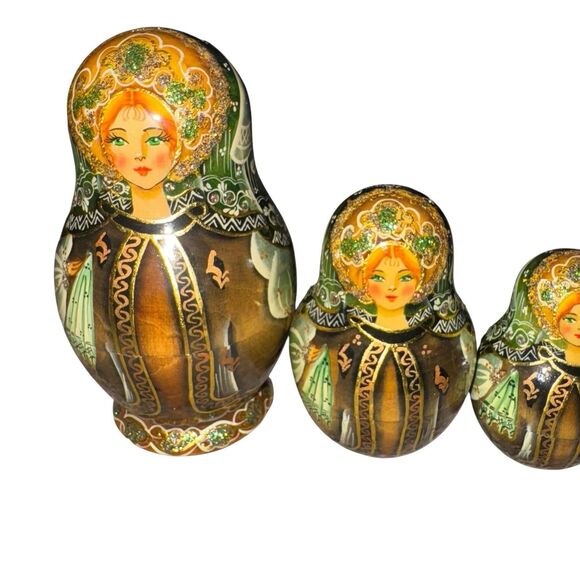 VINTAGE 5 Pc RUSSIAN‎ NESTING DOLLS SIGNED Paguohoba Russia Beautiful Hand Paint - Picture 11 of 16